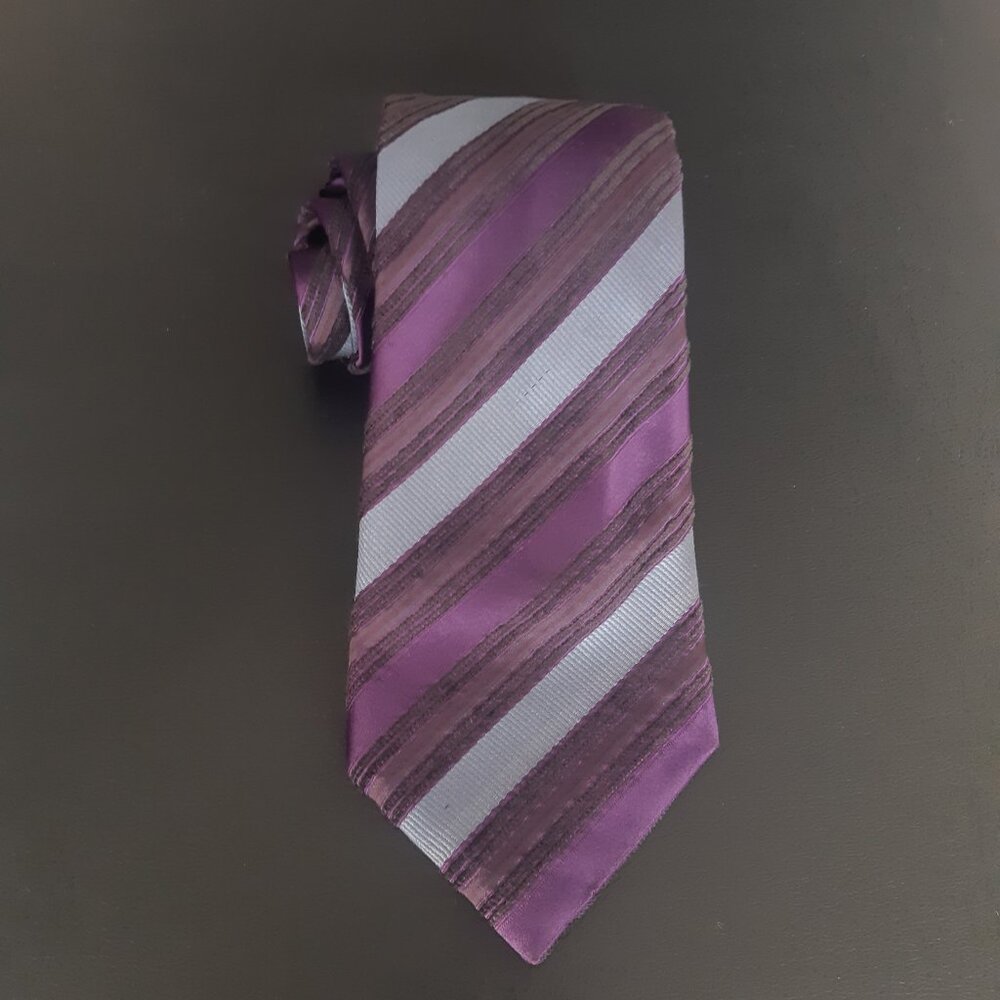 Canali 100% Silk Men's Neck Tie, Purple & Grey Diagonal Stripes